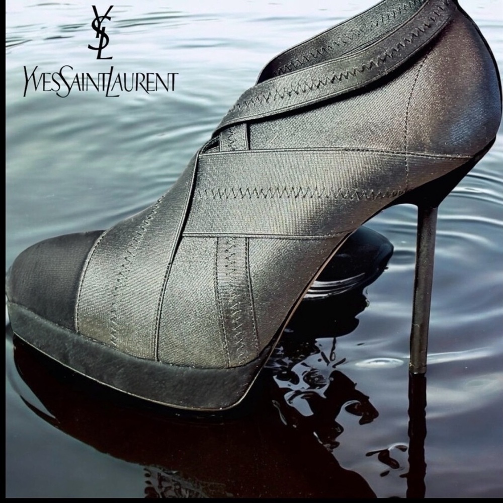 Yves Saint Laurent Luxury-Open Toe-Black Stiletto  Heels 36.5